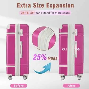 Merax Luggage Set 3 Piece Suitcase Set with Cosmetic Case Expandable Spinner Wheels Vintage Luggage Sets(Pink,20"+24"+28")