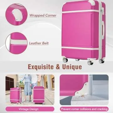 Merax Luggage Set 3 Piece Suitcase Set with Cosmetic Case Expandable Spinner Wheels Vintage Luggage Sets(Pink,20"+24"+28")