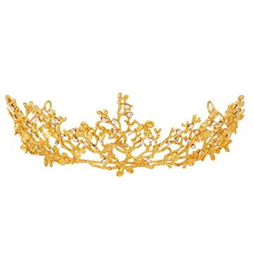 Fairy Crown, Vofler Gold Tiara for Women - Mermaid Elf Mother Nature Ursula Witch Costume Seashell Shell Twig Leaf Coral Butterfly Flower Headband for Princess Bride Queen Adult Girl Halloween Party