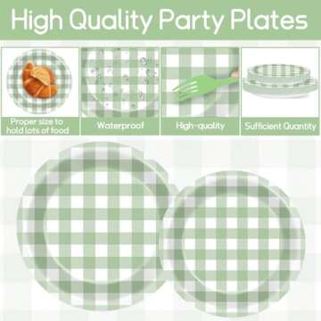 96 Pcs Sage Green Tableware Set for Parties