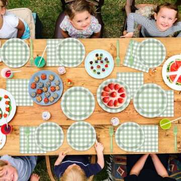 96 Pcs Sage Green Tableware Set for Parties