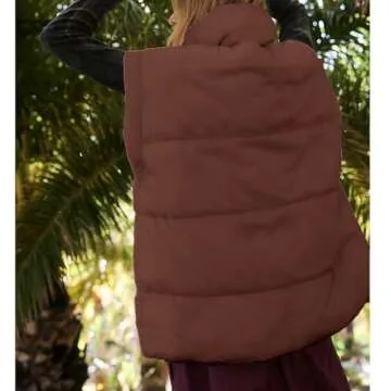 Songling Womens Oversized Puffer Vest Stand Collar Full Zip Sleeveless Bubble Puffer Vest Quilted Padded Warm Coat Outwear (Brown,XS)