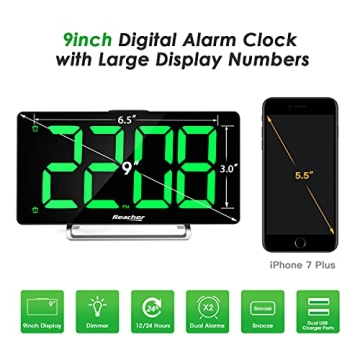 Large LED Digital Alarm Clock with USB Charger Dual Alarm