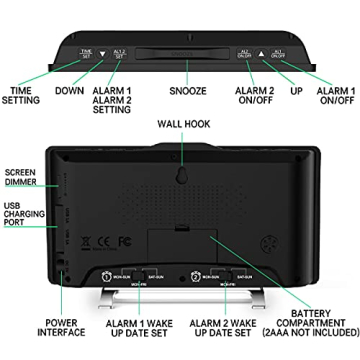 Large LED Digital Alarm Clock with USB Charger Dual Alarm
