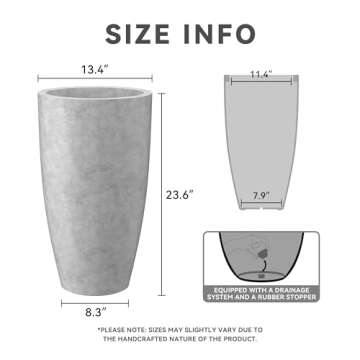 Kante 23.6" H Natural Concrete Finish Concrete Tall Planters Large Outdoor Indoor Decorative Plant P...