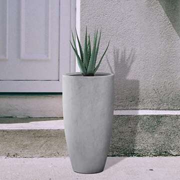 Kante 23.6" H Natural Concrete Finish Concrete Tall Planters Large Outdoor Indoor Decorative Plant Pots with Drainage Hole and Rubber Plug, Modern Tapered Style for Home and Garden