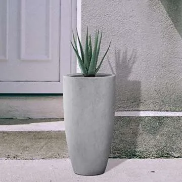 Kante 23.6" H Natural Concrete Finish Concrete Tall Planters Large Outdoor Indoor Decorative Plant Pots with Drainage Hole and Rubber Plug, Modern Tapered Style for Home and Garden
