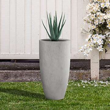 Kante 23.6" H Natural Concrete Finish Concrete Tall Planters Large Outdoor Indoor Decorative Plant Pots with Drainage Hole and Rubber Plug, Modern Tapered Style for Home and Garden