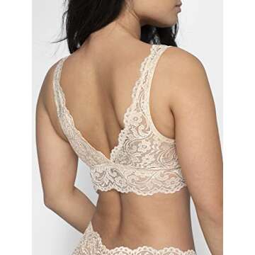 Smart & Sexy Women's Signature Lace Deep V Neck Wireless Bralette, Bralettes For Women With Support, Bralettes and Bralette Pack In the Buff M