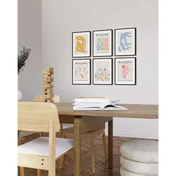 HAUS AND HUES Matisse Poster Set - Minimalist Poster Set, Poster Sets for Room Aesthetic, Frameable Wall Art Set, Frameable Modern Art, Matisse Poster, Danish Pastel Posters (Black Frame, 8x10)