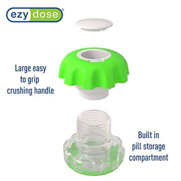 EZY DOSE Pill Crusher, Cutter and Grinder, Daily Usage, Safely Cut Pills, Vitamins, Tablets, Accurate and Easy Cuttings, Stainless Steel Blade, Storage Compartment, Colors May Vary, Large, BPA Free