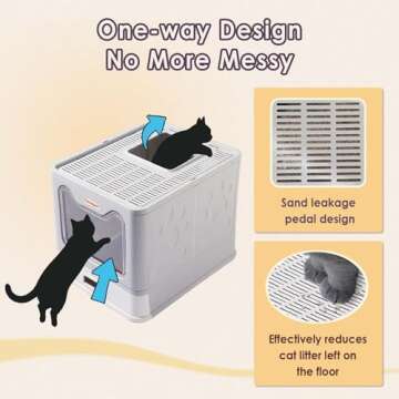 Devopet Cat Litter Box Stainless Steel Litter Box Enclosed Litter Box with Lid Top Entry Foldable Litter Box Covered Metal Kitty Litter Box Large Litter Box with Cover