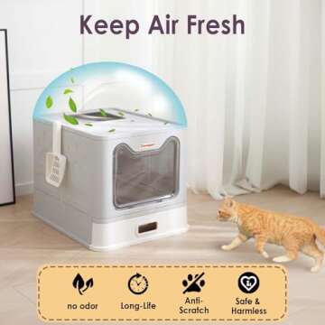 Devopet Cat Litter Box Stainless Steel Litter Box Enclosed Litter Box with Lid Top Entry Foldable Litter Box Covered Metal Kitty Litter Box Large Litter Box with Cover