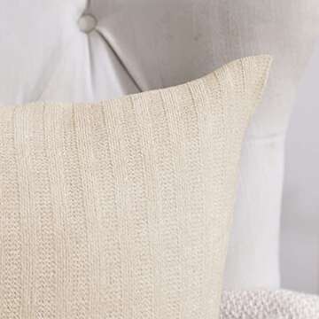 PLEASANT BOULEVARD | Chenille Pillow Case Covers 20 by 20 Inch, Soft Cozy Decorative Cushion for Home Bedroom Living Room Bed Sofa Chair (Beige, 2 Pack)