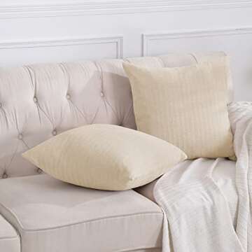 PLEASANT BOULEVARD | Chenille Pillow Case Covers 20 by 20 Inch, Soft Cozy Decorative Cushion for Home Bedroom Living Room Bed Sofa Chair (Beige, 2 Pack)