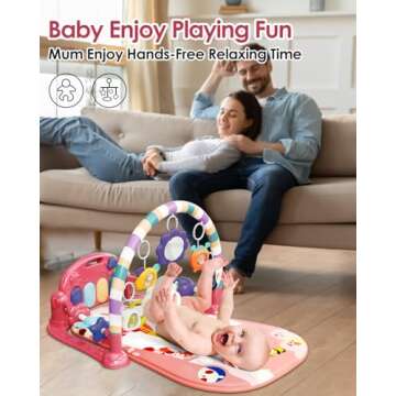 dearlomum Baby Play Mat Baby Gym,Funny Play Piano Tummy Time Baby Activity Mat with 5 Infant Sensory Baby Toys, Music and Lights Boy & Girl Gifts for Newborn Baby 0 to 3 6 9 12 Months (Pink)