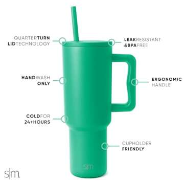 Simple Modern 40 oz Tumbler with Handle and Straw Lid | Insulated Reusable Stainless Steel Water Bot...