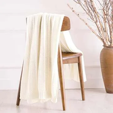Soft Warm Cable Knit Throw Blanket for Bed and Couch