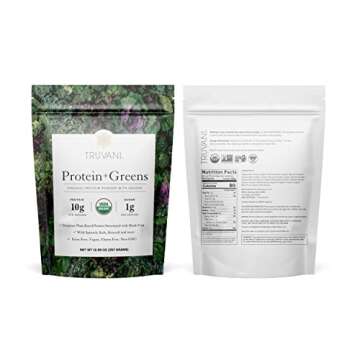 Truvani Protein + Greens Supplement | Spinach, Kale & Broccoli | 10g Organic Plant Based Protein | 20 Servings | USDA Organic | Gluten & Dairy Free | Vegan | No Added Sugar