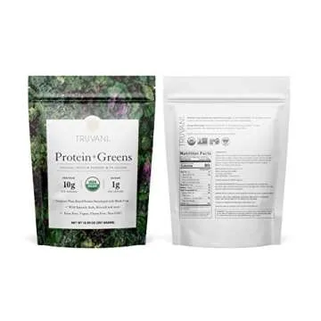 Truvani Protein + Greens Supplement | Spinach, Kale & Broccoli | 10g Organic Plant Based Protein | 20 Servings | USDA Organic | Gluten & Dairy Free | Vegan | No Added Sugar