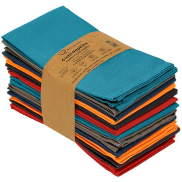 Ruvanti Cloth Napkins Set of 12, 18x18 Inches Soft Durable Absorbent Cotton Blend Napkins for Table ...