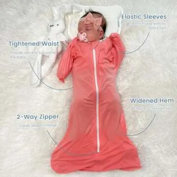 ZIGJOY Shark-Fin Transition Swaddle - 0.5 Tog Rayon Made from Bamboo Sleep Sack Transitional Swaddle Sack Baby Wearable Blanket with 2-Way Zipper, Peach Pink, 6-12 Months
