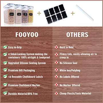 FOOYOO Cereal Containers Storage Set - 4 Piece Airtight Large Food Storage Containers(135.2oz), BPA Free Dispenser Plastic Cereal Storage Containers
