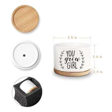 Lasimfa You Grow Girl White Ceramic Succulent Planter Pots Cactus Flower, Funny Planter Pots for Plant Lovers Friends Birthday Christmas Thanksgiving Gift, 3.6 Inch (Plant Not Included)