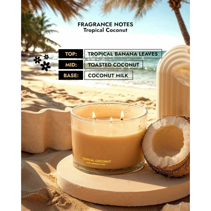 Coconut Soy Candle | Large 3 Wick Jar for Home