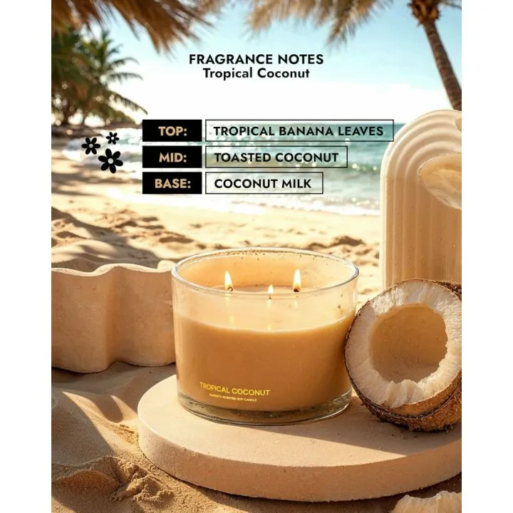Coconut Soy Candle | Large 3 Wick Jar for Home