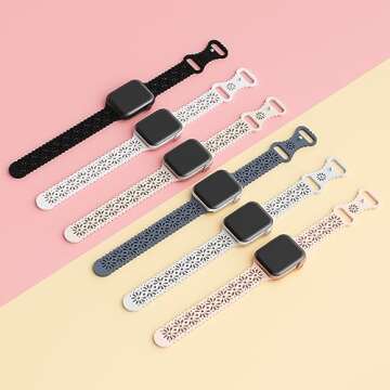 6 Pack Slim Thin Lace Hollow-out Silicone Bands Compatible with Apple Watch 38mm 40mm 41mm 42mm 44mm...