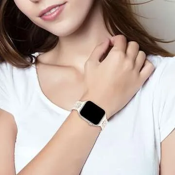 6 Pack Slim Thin Lace Hollow-out Silicone Bands Compatible with Apple Watch 38mm 40mm 41mm 42mm 44mm 45mm 46mm 49mm Women, Breathable Sport Strap for iWatch Series 10/9/8/7/6/5/4/3/2/1 Ultra SE