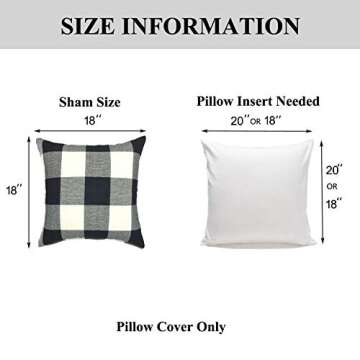 YOUR SMILE Retro Farmhouse Buffalo Tartan Chequer Plaid Cotton Linen Decorative Throw Pillow Case Cushion Cover Pillowcase for Sofa,Set of 2 (Black, 18''x18'')