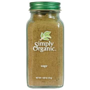 Simply Organic Ground Sage Leaf, 1.41 Ounce, Sweet Earthy Flavor, Hints of Mint, Pair with Garlic & Rosemary, Kosher, Organic