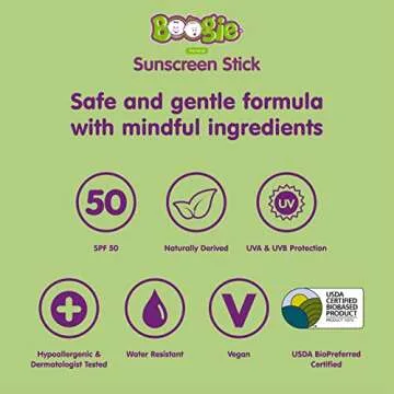 Baby Sunscreen Stick by Boogie, Mineral Sunscreen SPF 50, Travel Size Sunblock for Kids, FSA/HSA Eligible, Zinc Oxide, Water Resistant, Vegan, Fragrance Free, Pack of 2