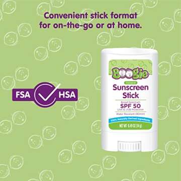 Baby Sunscreen Stick by Boogie, Mineral Sunscreen SPF 50, Travel Size Sunblock for Kids, FSA/HSA Eligible, Zinc Oxide, Water Resistant, Vegan, Fragrance Free, Pack of 2
