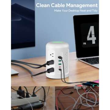 Newest PD 20W USB C Power Strip Tower with 12 Widely Spaced AC Outlets, 1500J Surge Protector with 2 USB-C Ports & 3 USB-A Ports, 5ft Cord Extension Cord Charging Station for Dorm Rooms, Home/Office