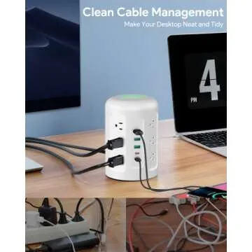 Newest PD 20W USB C Power Strip Tower with 12 Widely Spaced AC Outlets, 1500J Surge Protector with 2 USB-C Ports & 3 USB-A Ports, 5ft Cord Extension Cord Charging Station for Dorm Rooms, Home/Office