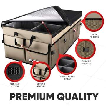 FORTEM Car Trunk Organizer, Collapsible Multi Compartment SUV Organizer, Foldable Storage for Car Accessories for Women Men, 600D Oxford, Non Slip Bottom, Securing Straps, Soft Cover (85L)