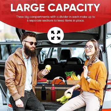 FORTEM Car Trunk Organizer, Collapsible Multi Compartment SUV Organizer, Foldable Storage for Car Accessories for Women Men, 600D Oxford, Non Slip Bottom, Securing Straps, Soft Cover (85L)