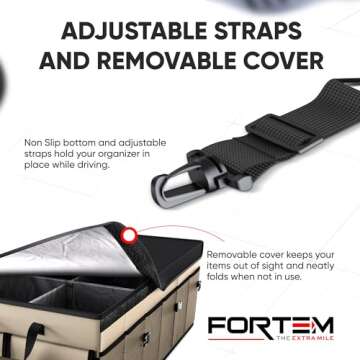 FORTEM Car Trunk Organizer, Collapsible Multi Compartment SUV Organizer, Foldable Storage for Car Accessories for Women Men, 600D Oxford, Non Slip Bottom, Securing Straps, Soft Cover (85L)