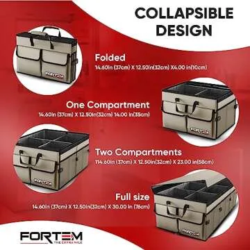 FORTEM Car Trunk Organizer, Collapsible Multi Compartment SUV Organizer, Foldable Storage for Car Accessories for Women Men, 600D Oxford, Non Slip Bottom, Securing Straps, Soft Cover (85L)