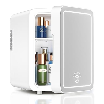 Compact Skincare Fridge with LED Light Mirror for Makeup & More