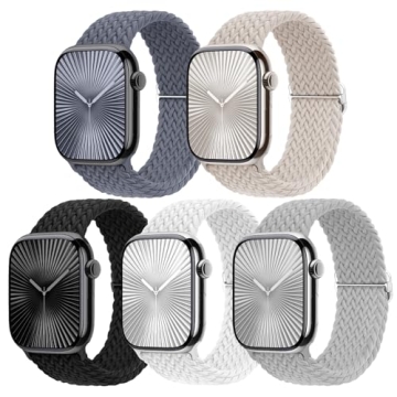 5 Pack Braided Stretchy Adjustable Straps Compatible for Apple Watch Band 38mm 40mm 41mm 42mm 44mm 4...