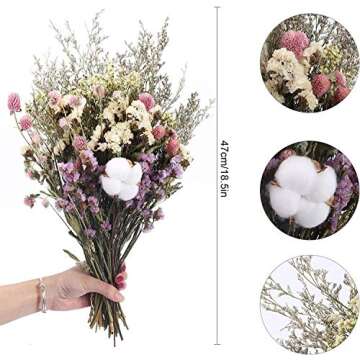 HUAESIN Natural Dried Flowers Bouquet Dried Cotton Stem Lover Grass Gypsophila Myosotis Sylvatica Farmhouse Artificial Flowers for Filler Floral Arrangement DIY Home Party Decor