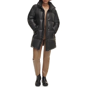 Levi's Women's Stylish Faux Leather Mid-Length Puffer Coat