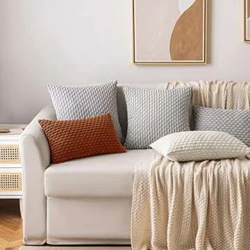 MIULEE Throw Pillow Covers Soft Corduroy Decorative Set of 2 Boho Striped Pillow Covers Pillowcases Farmhouse Home Decor for Couch Bed Sofa Living Room 16x16 Inch Rust