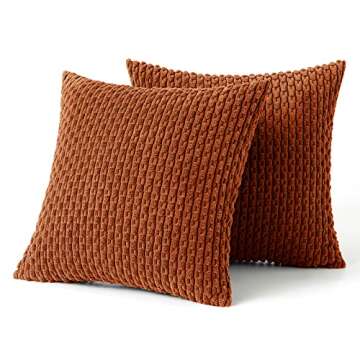 MIULEE Throw Pillow Covers Soft Corduroy Decorative Set of 2 Boho Striped Pillow Covers Pillowcases Farmhouse Home Decor for Couch Bed Sofa Living Room 16x16 Inch Rust