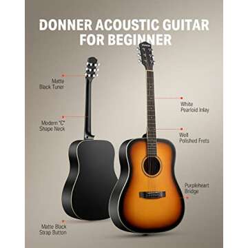 Donner Acoustic Guitar Bundle for Beginners - Full Kit