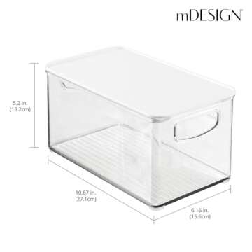 mDesign Plastic Deep Storage Bin Box Container with Lid and Built-In Handles - Organization for Fruit, Snacks, or Food in Kitchen Pantry, Cabinet, or Cupboard, Ligne Collection, 6 Pack, Clear/White